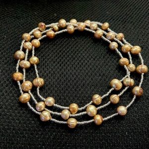 New Gold Fresh Water Pearls Long Lariat Statement Necklace Gift Box